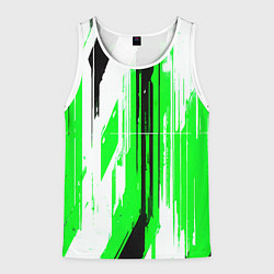 Майка-безрукавка мужская Вертикальные чёрно-белые линии на зелёном фоне, цвет: 3D-белый