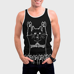 Майка-безрукавка мужская Five Finger Death Punch: cat rock, цвет: 3D-белый — фото 2
