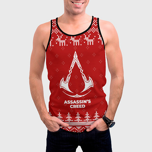 Мужская майка без рукавов Новогодний Assassins Creed с оленями / 3D-Черный – фото 3