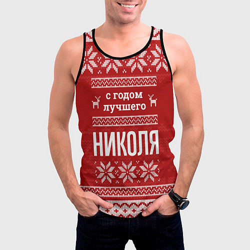 Мужская майка без рукавов С годом лучшего Николя с оленями / 3D-Черный – фото 3