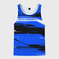 Майка-безрукавка мужская Горизонтальные чёрно-белые линии на синем фоне, цвет: 3D-белый