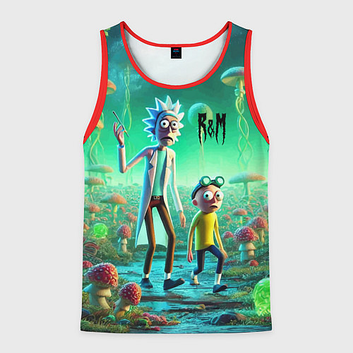 Мужская майка без рукавов Рик и Морти изучают планету мухоморов - нейроарт ф / 3D-Красный – фото 1
