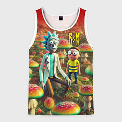 Майка-безрукавка мужская Рик и Морти заблудились в мухоморном поле, цвет: 3D-белый
