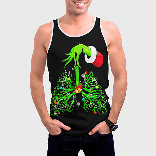 Мужская майка без рукавов Гринч похищает сердца / 3D-Белый – фото 3