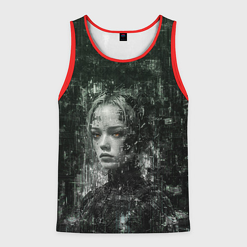Мужская майка без рукавов Андроид с кибернетическим паттерном / 3D-Красный – фото 1