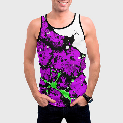 Мужская майка без рукавов Зелёно-розовая абстракция на белом фоне / 3D-Черный – фото 3