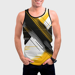 Майка-безрукавка мужская Диагональные жёлто-чёрные линии на белом фоне, цвет: 3D-черный — фото 2