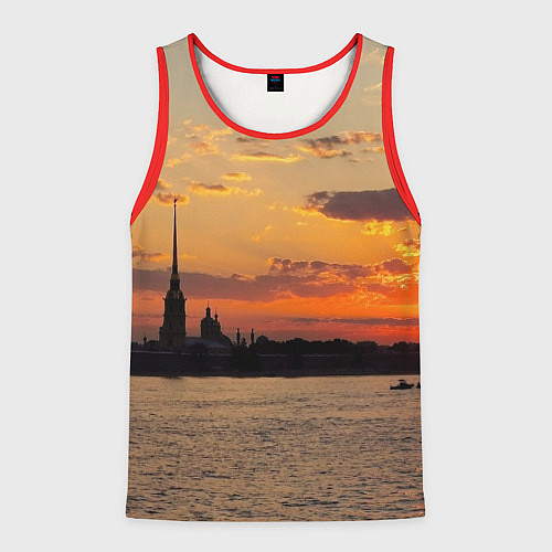 Мужская майка без рукавов Петропавловская крепость ранним утром / 3D-Красный – фото 1