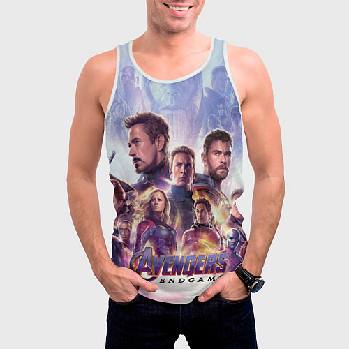 Мужская майка без рукавов Мстители пережившие щелчок Таноса / 3D-Белый – фото 3