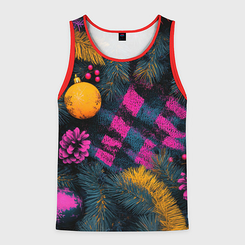 Мужская майка без рукавов Новый год - фиолетовая краска / 3D-Красный – фото 1