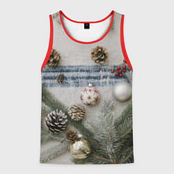 Майка-безрукавка мужская Новогодние украшения, цвет: 3D-красный
