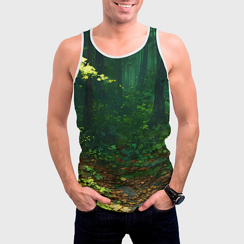 Мужская майка без рукавов Зелёный летний лес / 3D-Белый – фото 3
