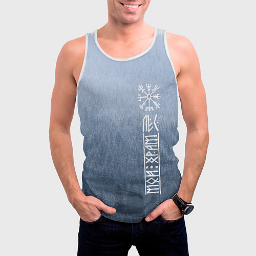 Мужская майка без рукавов Обережный компас рун и северный лес / 3D-Белый – фото 3