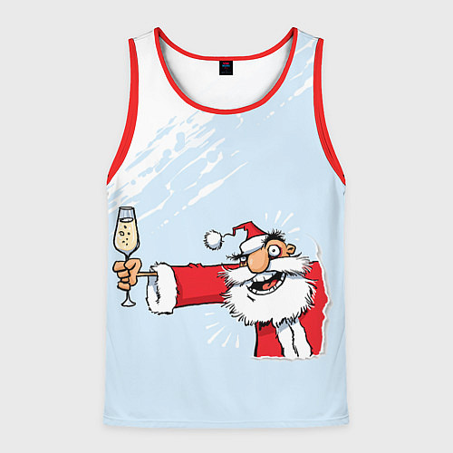 Мужская майка без рукавов Дед мороз с шампанским / 3D-Красный – фото 1