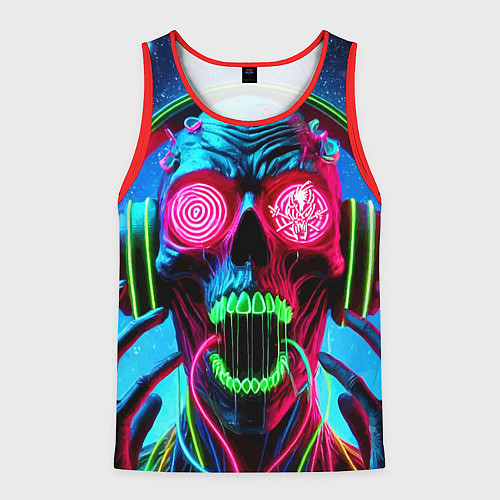 Мужская майка без рукавов Metallica - neon skull with headphones / 3D-Красный – фото 1