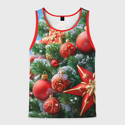Майка-безрукавка мужская Красные шары и звезда новогодняя, цвет: 3D-красный
