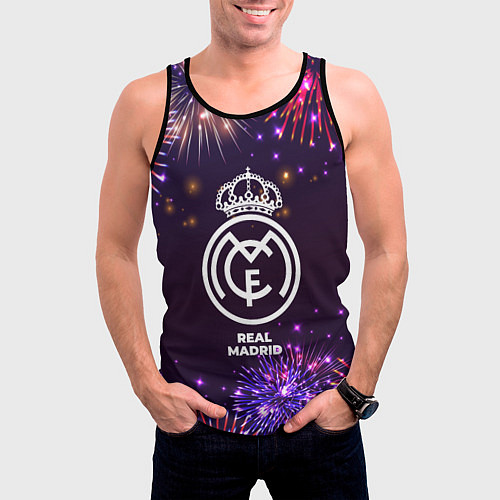 Мужская майка без рукавов Праздничный Real Madrid / 3D-Черный – фото 3