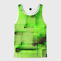 Майка-безрукавка мужская Чёрные пятна на зелёном фоне абстракция, цвет: 3D-белый