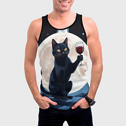Майка-безрукавка мужская Черный кот с вином, цвет: 3D-черный — фото 2
