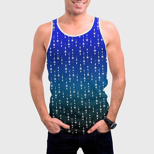 Мужская майка без рукавов Градиент сине-зелёный со звёздочками / 3D-Белый – фото 3