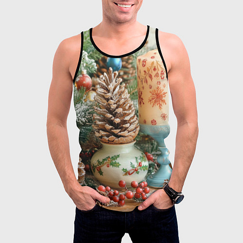 Мужская майка без рукавов Новогодняя атрибутика / 3D-Черный – фото 3