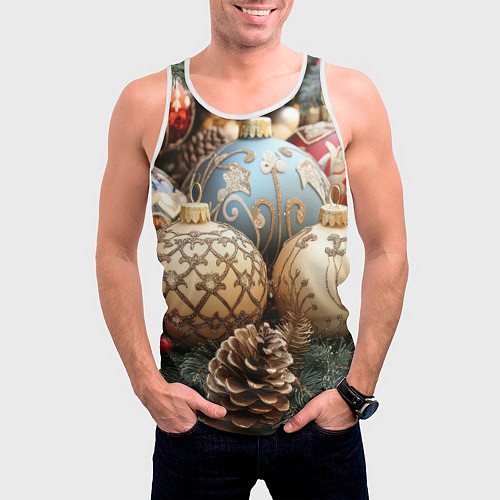 Мужская майка без рукавов Большие новогодние шары / 3D-Белый – фото 3