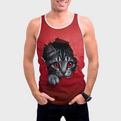 Майка-безрукавка мужская Выглядывающий котик, цвет: 3D-белый — фото 2