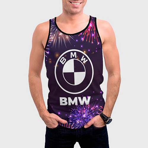 Мужская майка без рукавов Праздничный BMW / 3D-Черный – фото 3