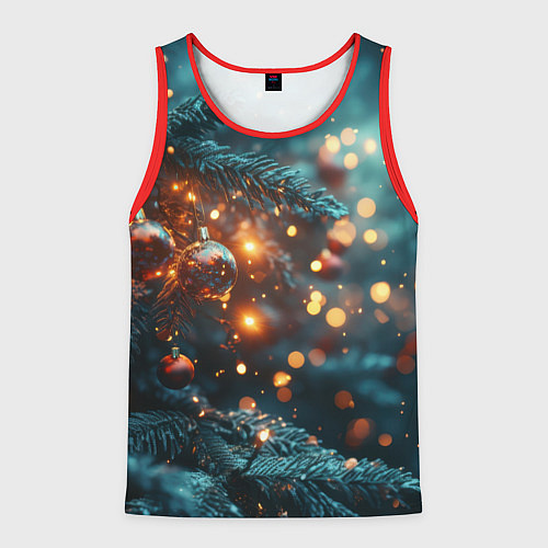 Мужская майка без рукавов Елочные шары и боке / 3D-Красный – фото 1