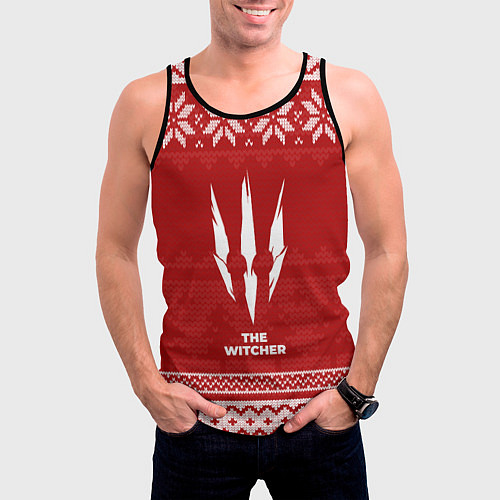 Мужская майка без рукавов Новогодний The Witcher / 3D-Черный – фото 3