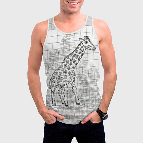 Мужская майка без рукавов Жираф на тетрадном листе / 3D-Белый – фото 3