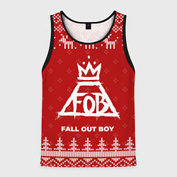Майка-безрукавка мужская Новогодний Fall Out Boy с оленями, цвет: 3D-черный