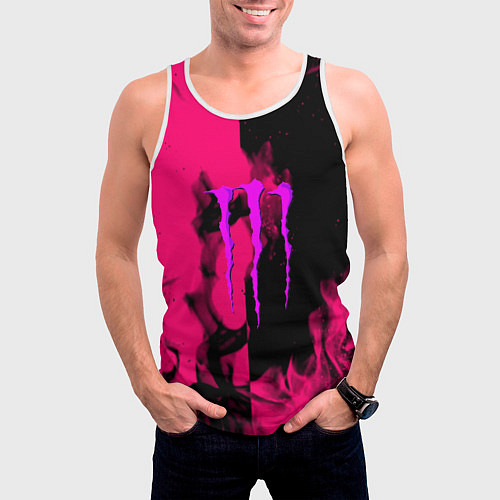 Мужская майка без рукавов Monster energy fire pink / 3D-Белый – фото 3