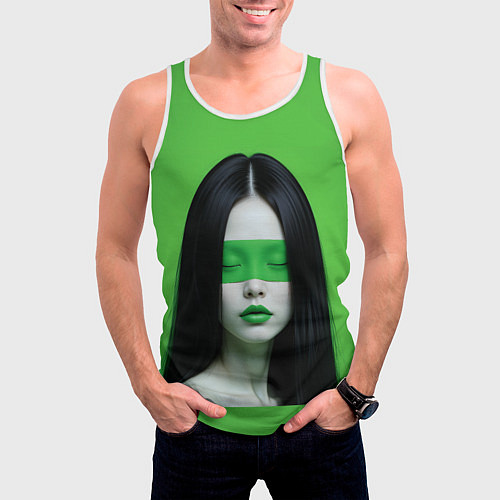 Мужская майка без рукавов Pop art девушка на зеленом фоне / 3D-Белый – фото 3