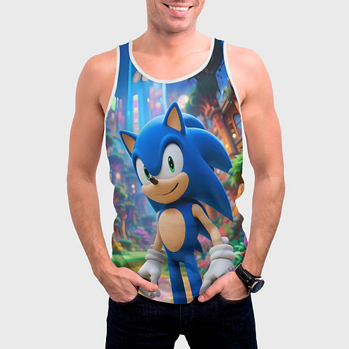 Мужская майка без рукавов Sonic красочный мир / 3D-Белый – фото 3