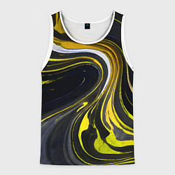 Майка-безрукавка мужская Волнистые бело-жёлтые линии на чёрном фоне, цвет: 3D-белый
