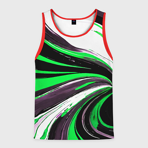 Мужская майка без рукавов Волнистые чёрно-зелёные линии на белом фоне / 3D-Красный – фото 1
