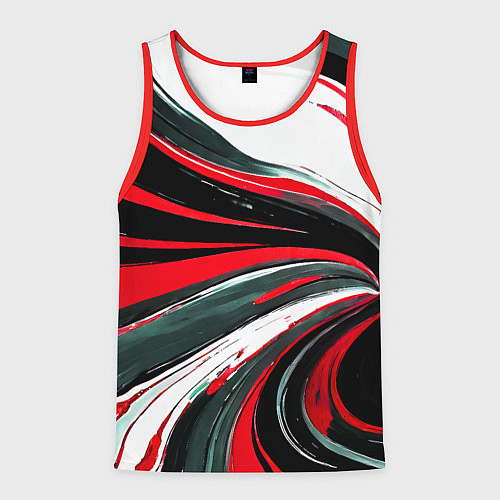 Мужская майка без рукавов Волнистые чёрно-красные линии на белом фоне / 3D-Красный – фото 1