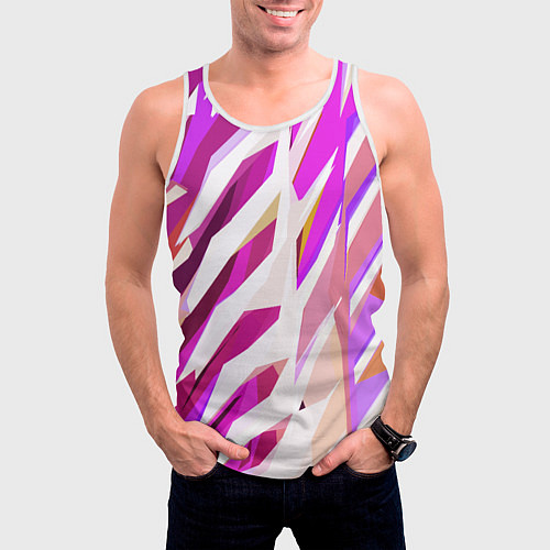 Мужская майка без рукавов Бело-розовая абстракция / 3D-Белый – фото 3