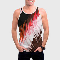Майка-безрукавка мужская Красно-белая абстракция на чёрном фоне, цвет: 3D-белый — фото 2