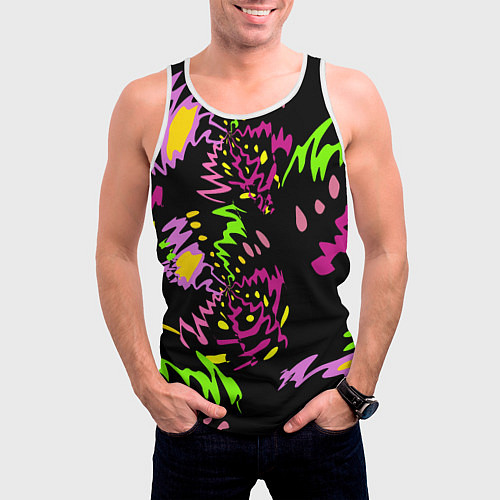 Мужская майка без рукавов Яркие абстрактные круги-зигзаги / 3D-Белый – фото 3