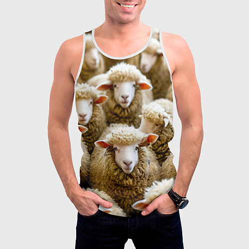 Мужская майка без рукавов Стадо овец / 3D-Белый – фото 3