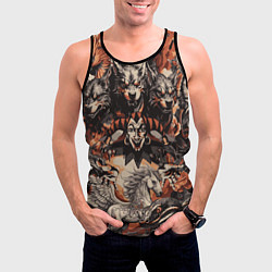Майка-безрукавка мужская Логотип король и шут на фоне мифических животных, цвет: 3D-черный — фото 2