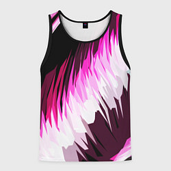 Майка-безрукавка мужская Бело-розовые острые полосы на чёрном фоне, цвет: 3D-черный