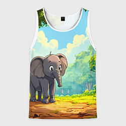 Майка-безрукавка мужская Слоненок в лесу, цвет: 3D-белый