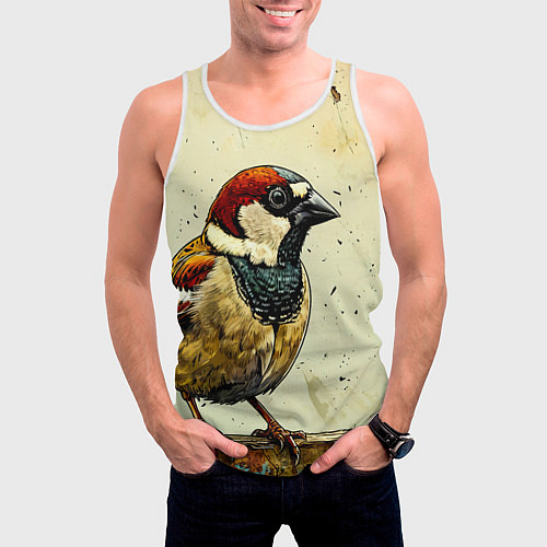 Мужская майка без рукавов Воробушек / 3D-Белый – фото 3