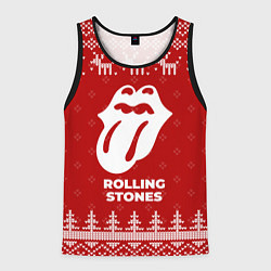 Майка-безрукавка мужская Новогодний Rolling Stones с оленями, цвет: 3D-черный