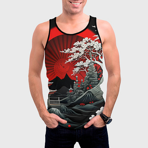 Мужская майка без рукавов Деревья Японии и природа / 3D-Черный – фото 3