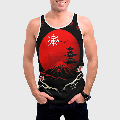 Мужская майка без рукавов Japan red black nature / 3D-Белый – фото 3