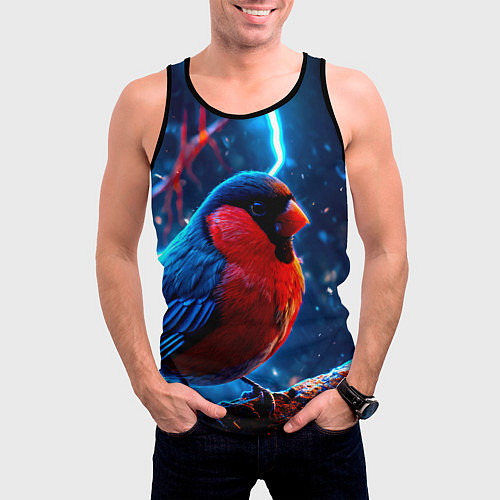 Мужская майка без рукавов Снигирь и молнии / 3D-Черный – фото 3